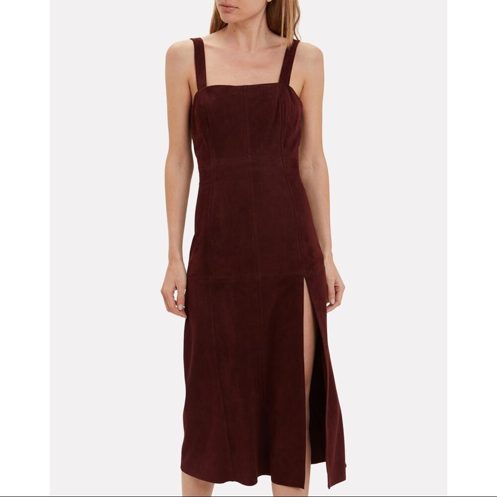 INTERMIX Connie Sleeveless Suede Dress Dark Red 6